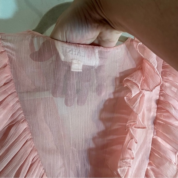 L'ATISTE Sz S Blush Pink Sheer Dress with Ruffles And Balloon Sleeves Lined Ties - Picture 11 of 11